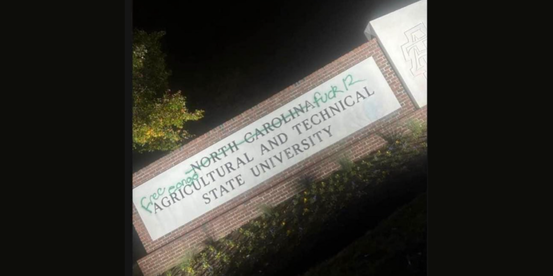 North Carolina A&T campus sign vandalized with political messages on homecoming week 1 Photo: HBCUPrideNation/Instagram