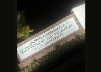 North Carolina A&T campus sign vandalized with political messages on homecoming week