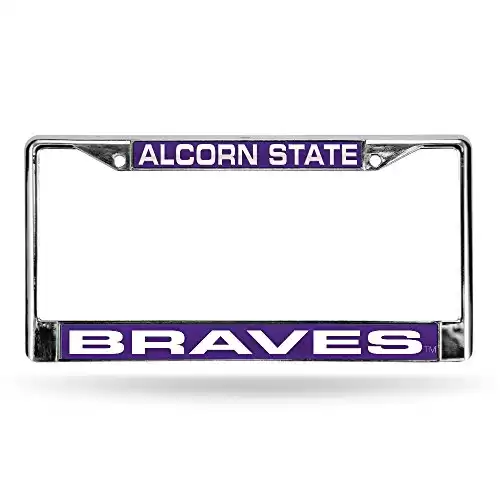 NCAA Alcorn State Braves Laser Cut Inlaid Standard Chrome License Plate Frame, Chrome