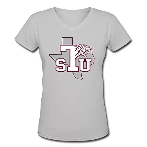 Lady Texas Southern University Logo Casual 100% Cotton V-Neck T Shirts L