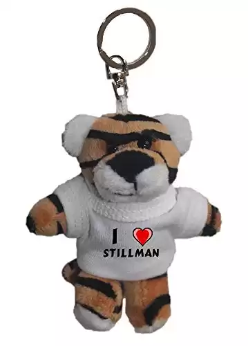 Tiger Plush Keychain with I Love Stillman (first name/surname/nickname)