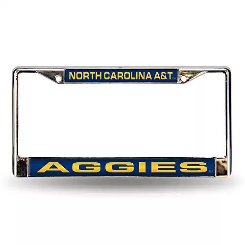 Rico Industries NCAA North Carolina A&T Aggies Laser Cut Inlaid Standard License Plate Frame, 6" x 12.25", Chrome