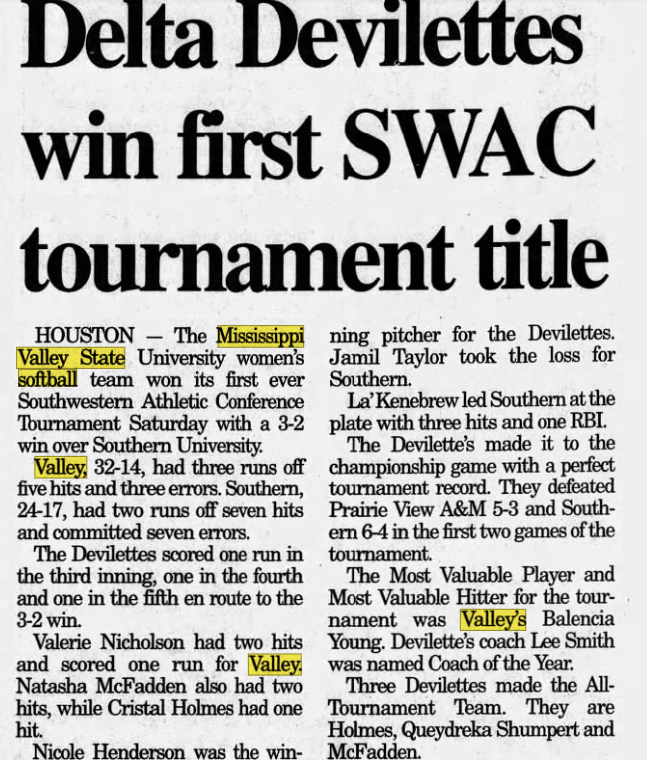 SWAC History: Mississippi Valley State softball's unlikely dynasty made conference history 2 Screenshot 2026 04 27 132509