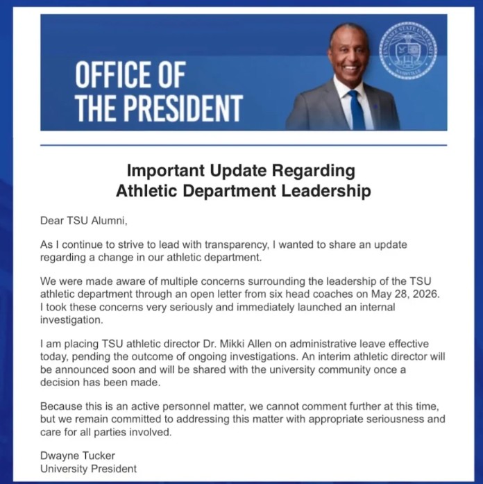 Embattled HBCU athletic director placed on administrative leave 3 tsu