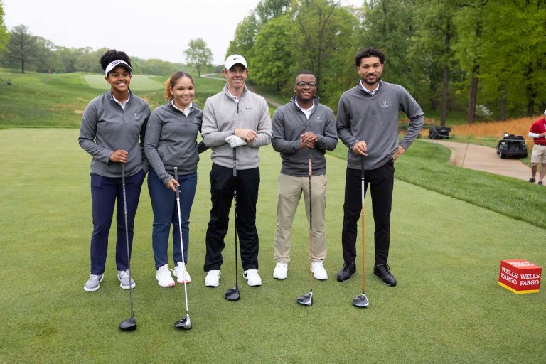Rory McIlroy plays with four HBCU students in preparation for the Wells Fargo Championship