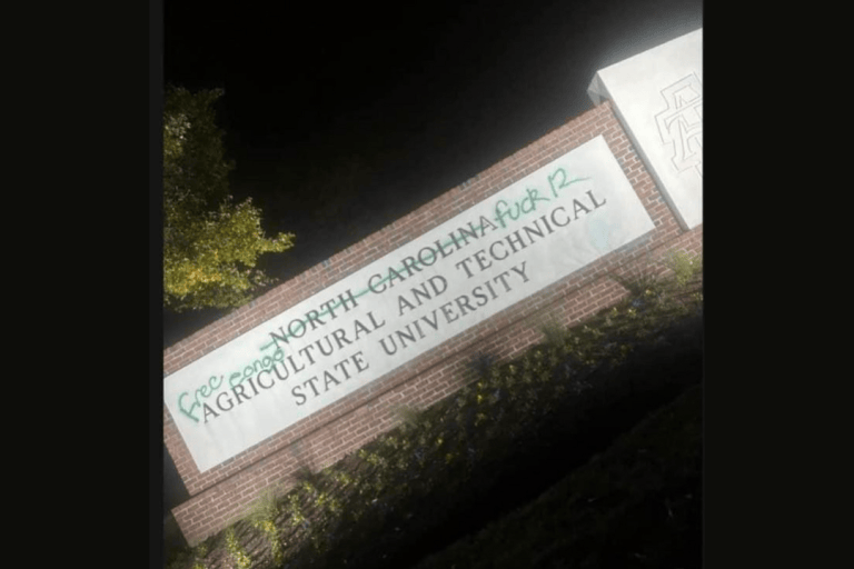 North Carolina A&T campus sign vandalized with political messages on homecoming week
