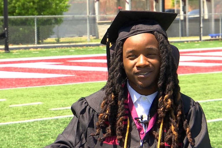 Virginia Union graduate inspires with walk across the stage